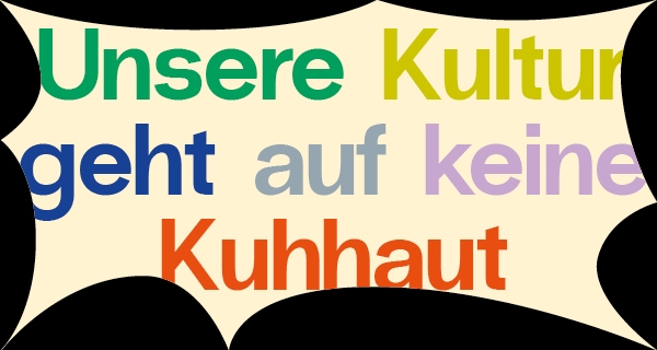 Grafik: schwarzer Hintergrund, davor bunter
                                          Schriftzug mit 