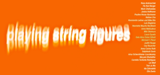 Blurred lettering playing string figures