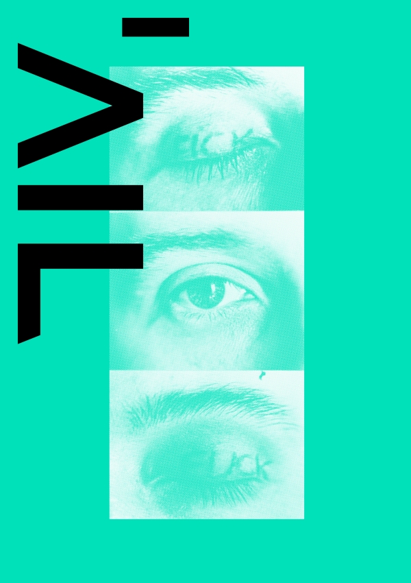 Exhibition poster with the letters AIL and three eyes