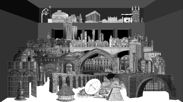 Skizze der Bank von England in Ruinen