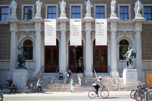 Illustration of flags at the Academy of Fine Arts on the subject of climate