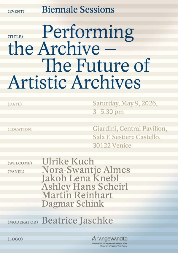 Poster with event title and details. Striped background.