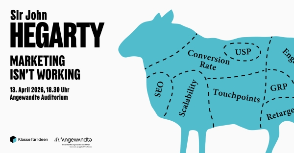 Veranstaltungsplakat John Hegarty Vortrag Angewandte 2026