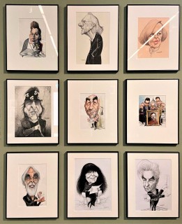 Nine caricatures by Petar Pismestrović showing people in public life in Austria such as Elfriede Jelinek or Michael Haneke